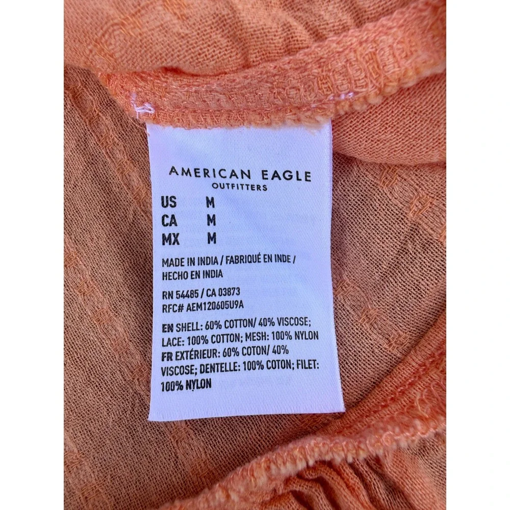 American Eagle Peach Crochet Lace Tie Front Crop Top Gauze Medium boho coue